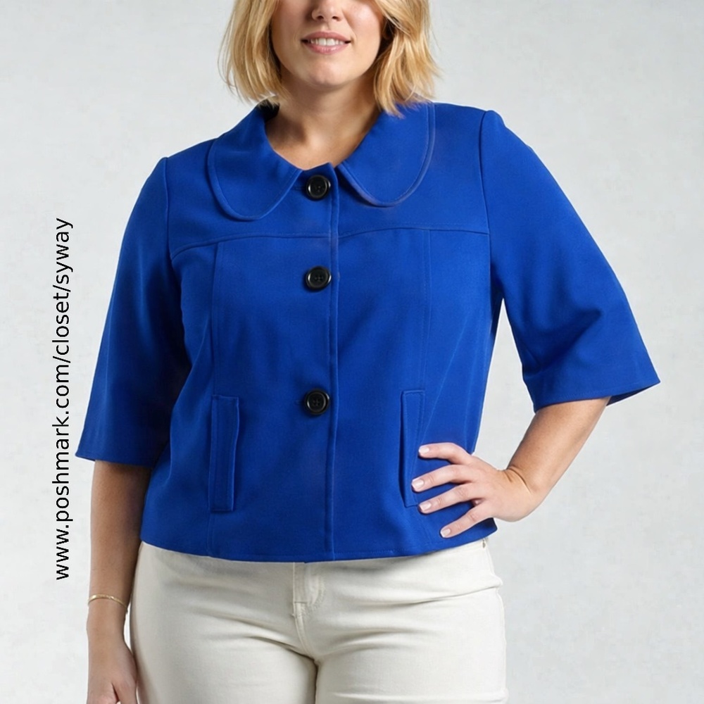 Lane Bryant Cobalt Blue Blazer Jacket Three Quarter Sleeves